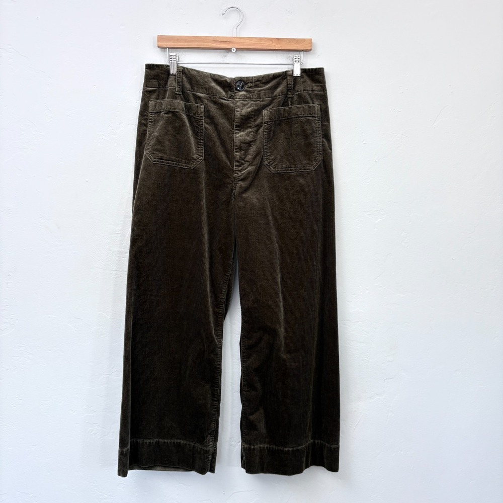Anthropologie Maeve Colette Corduroy Pants Size 32 Olive Green Wide Leg Cropped